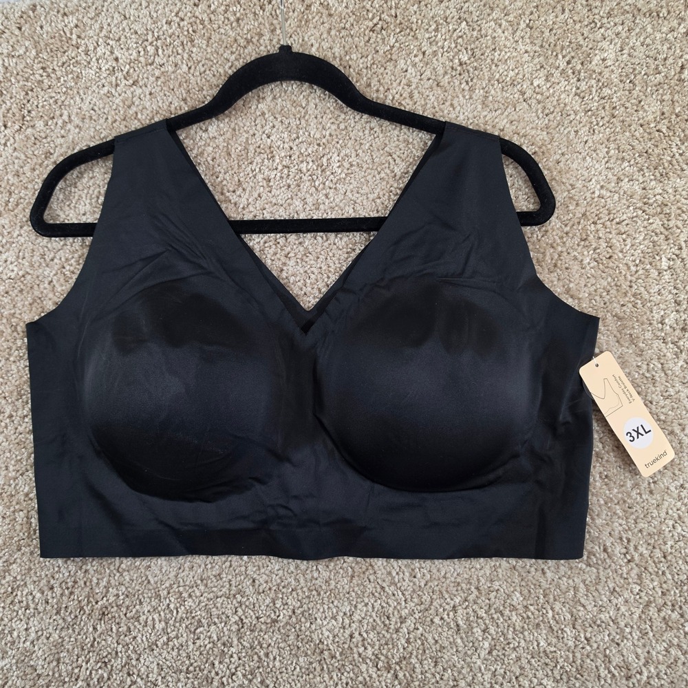 Truekind Bralette Everyday Comfort V-Neck Black Seamless Wireless Plus Size 3XL